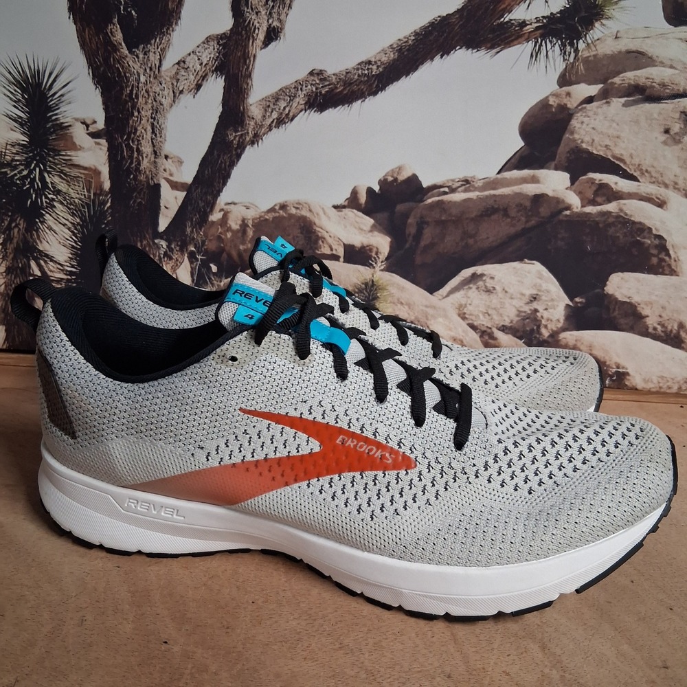 Brooks Revel 4 Mens Running Shoes Grey Orange Teal DNA Sneaker sz 13WORN TWICE!